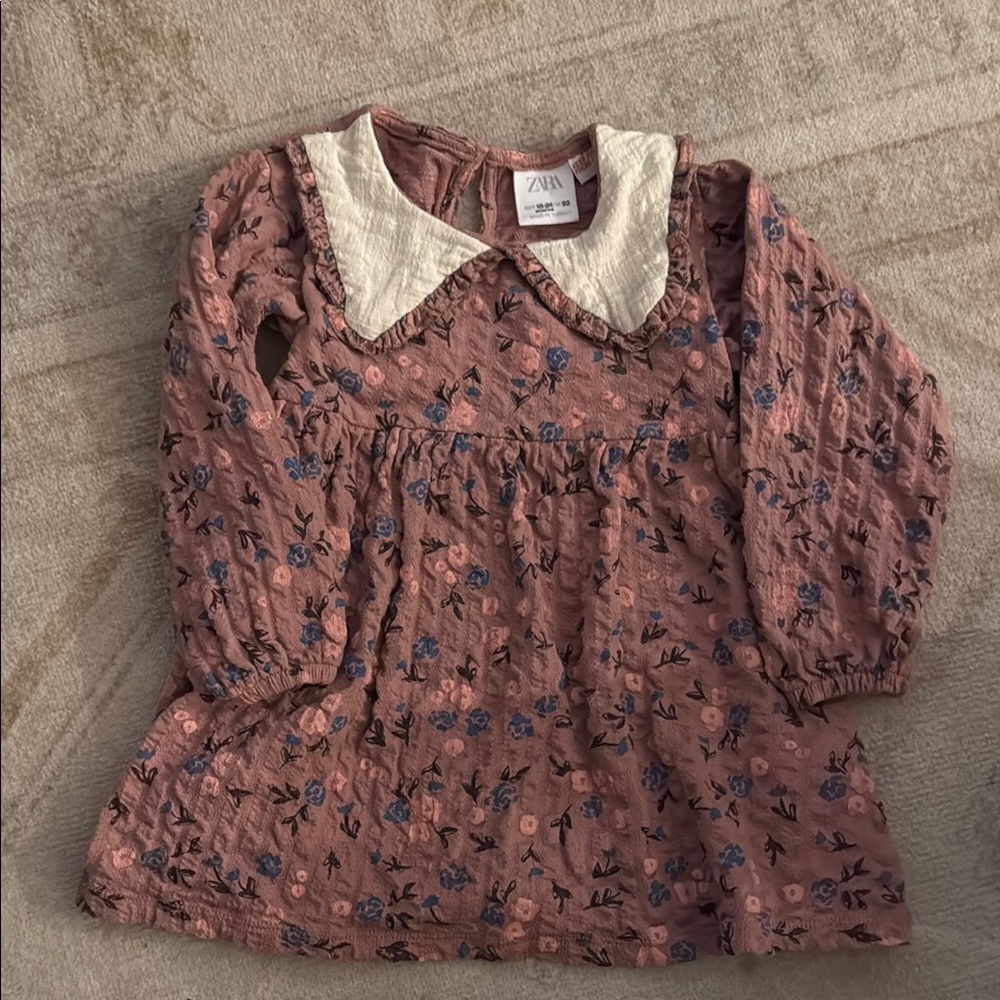 Zara Pink Floral Baby Dress with Collar